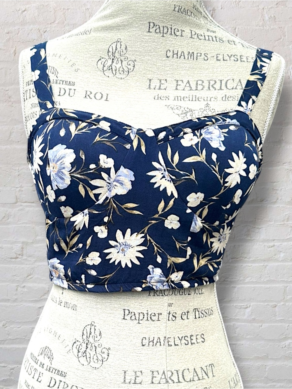 B.O.G. L Navy Floral Bustier Corset Crop Top Festival Concert